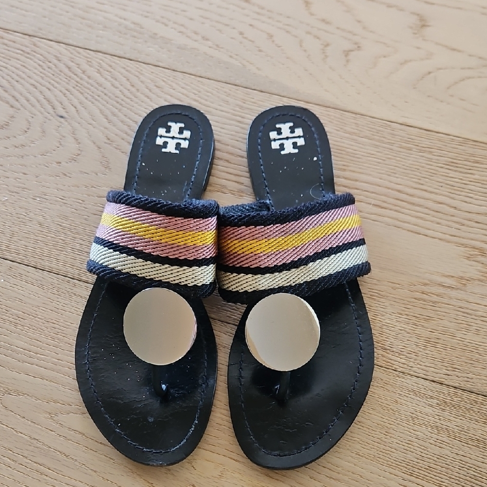 Tory Burch Silver Disc Thong Sandals